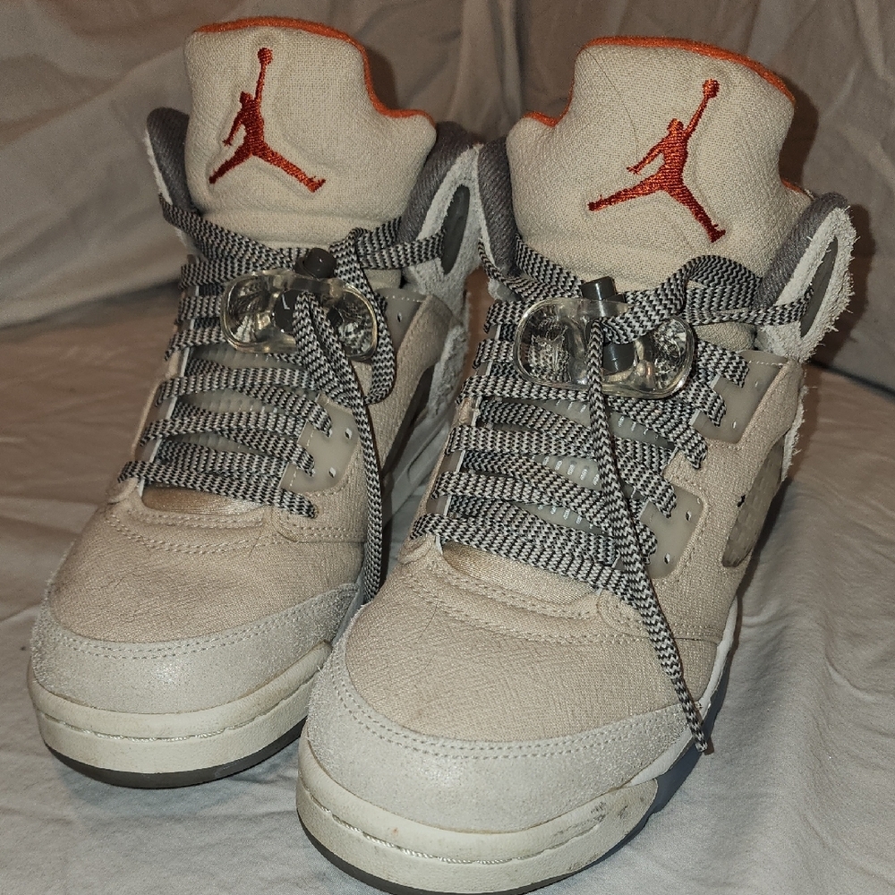 Jordan Cream and Gray Sneakers with Mesh Panel and Shark Tooth Design